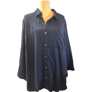 J. Jill Navy Blue Button Down Blouse Tunic Top, 100% Modal Rayon, Plus Size 2XL